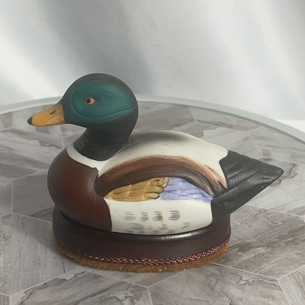 Hand Painted Mallard Duck Figurine Shoe Brush Rustic Cabin Decor 1990s
